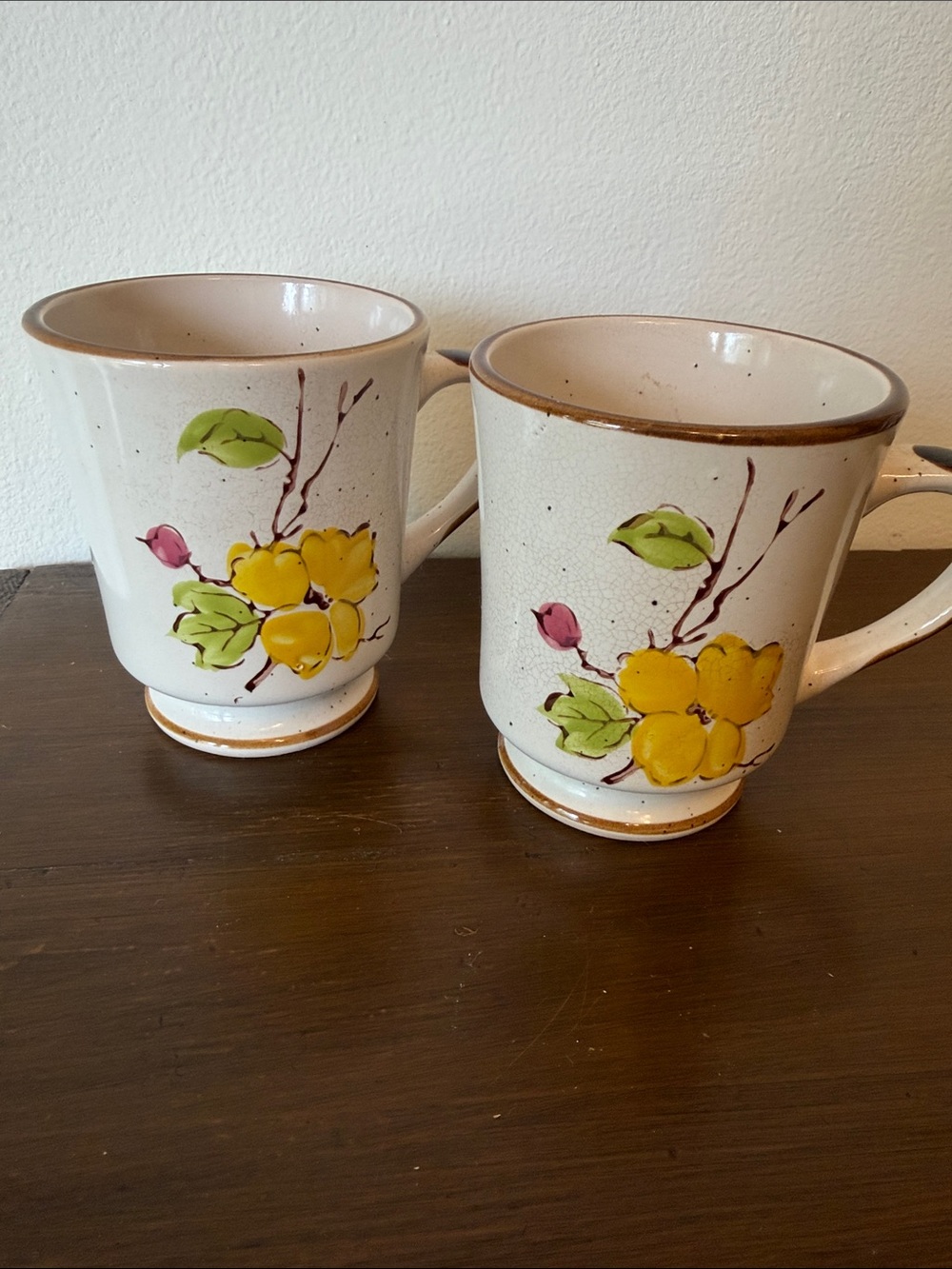 Hand-Painted Ceramic Yellow Floral Mug - Set of 2